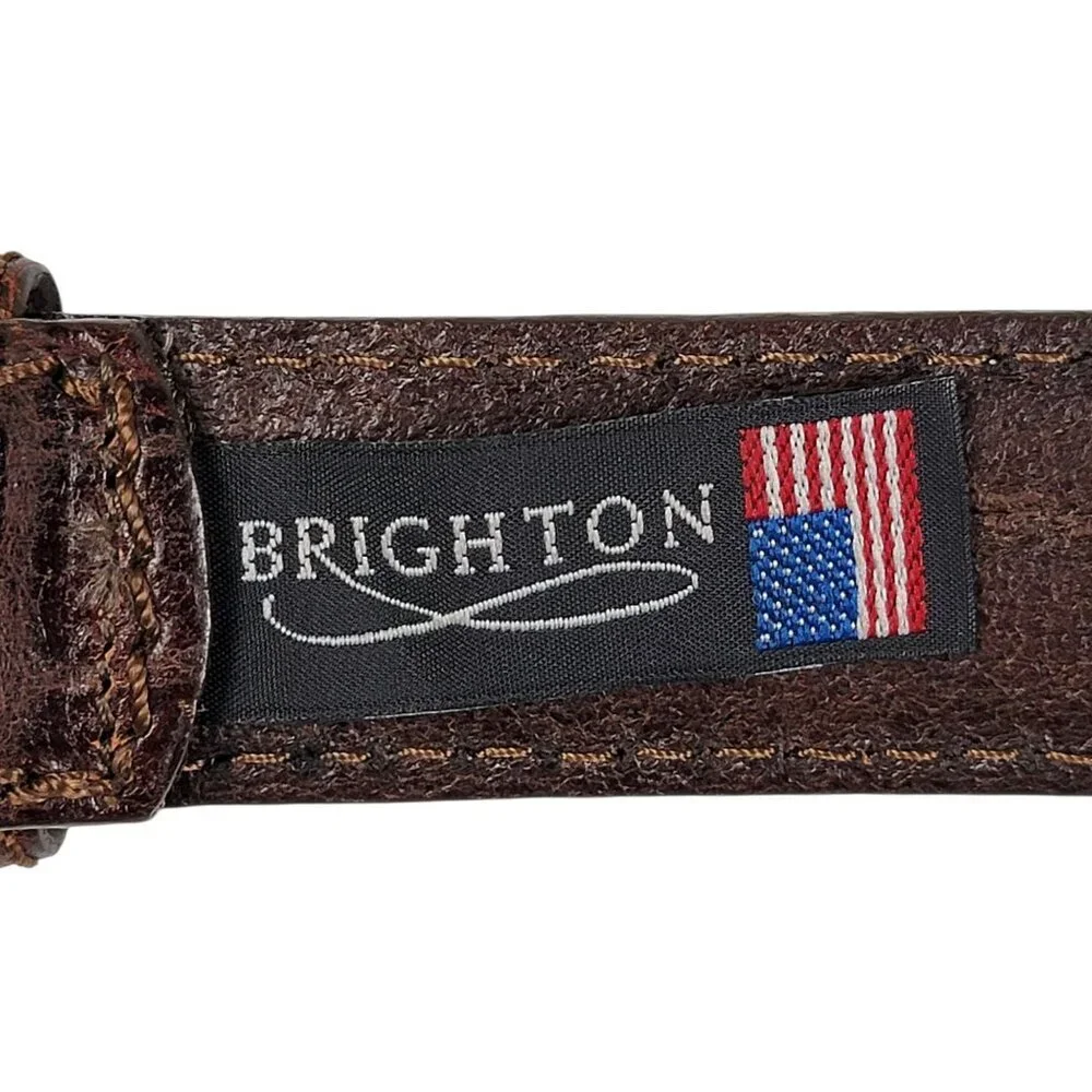 Brighton Mens Brown Escape Croco Embossed Leather Belt Size 44 M21538